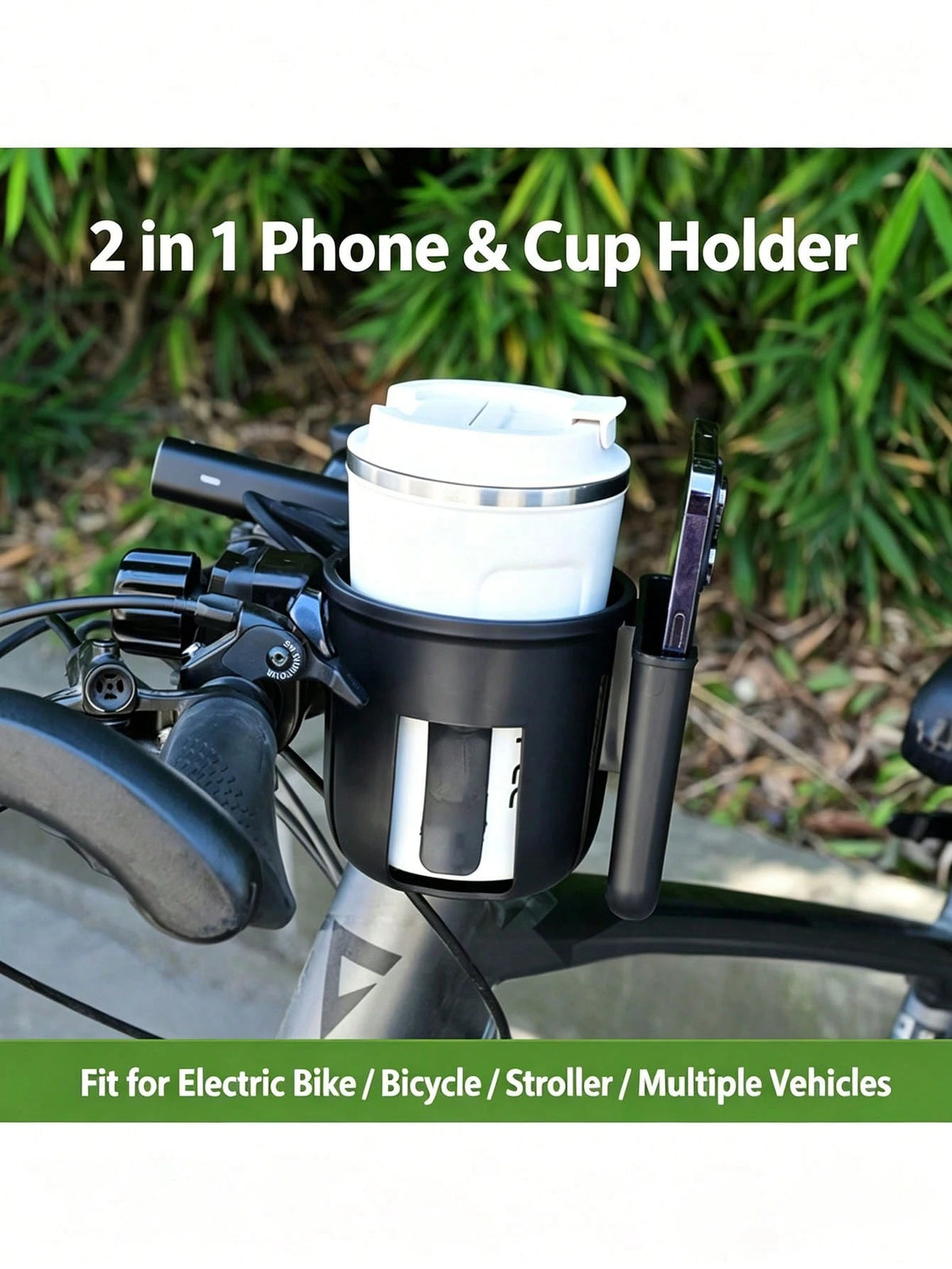 Two-In-One Bicycle Cup Holder, With A Phone Holder, 360° Rotatable Handle Water Bottle Storage Device, Universal Bicycle, Electric Bicycle, Skateboard, Motorcycle, Baby Stroller Beverage Storage Bicyc