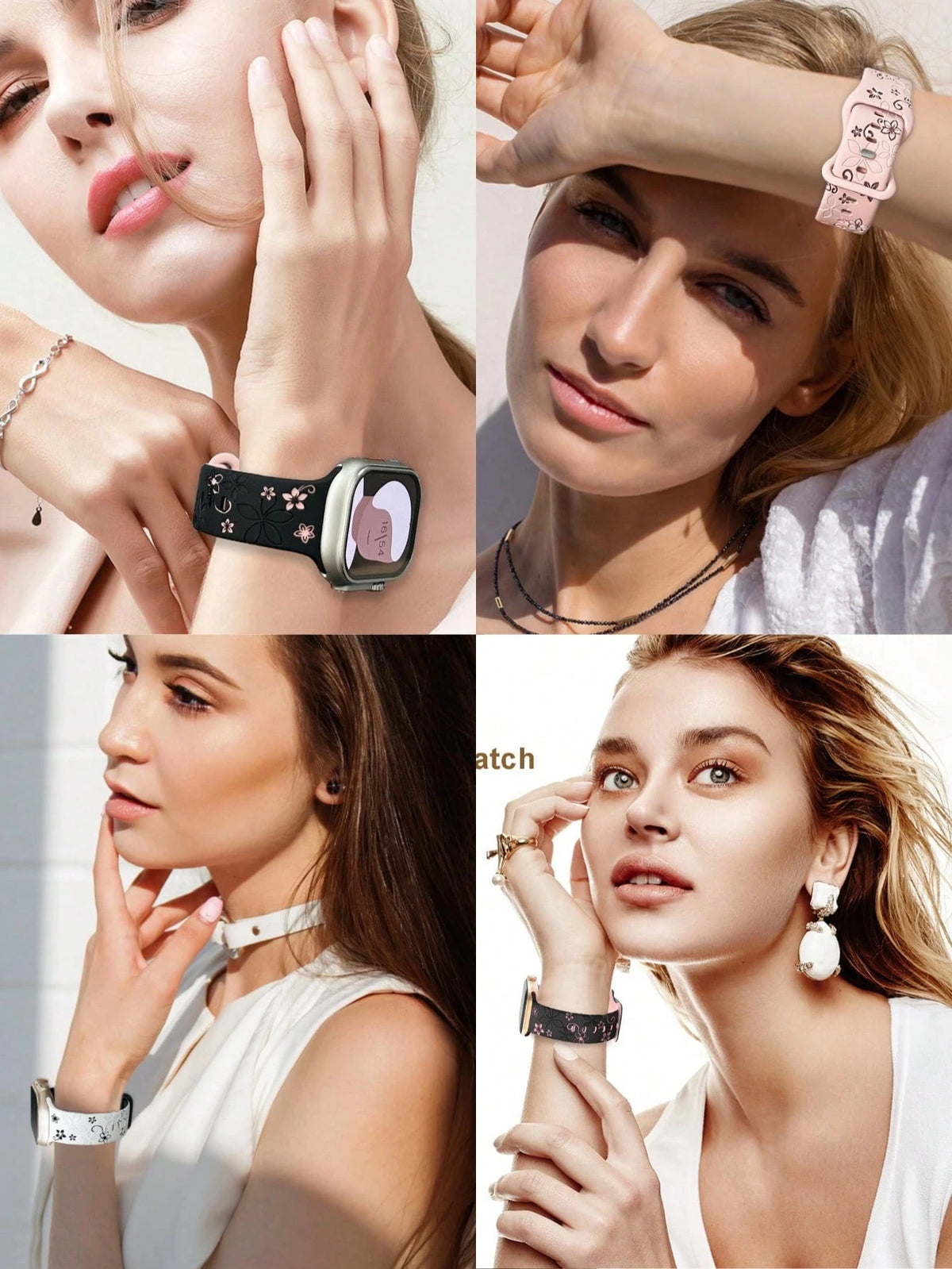 Two-Tone Floral Engraved Watch Band Compatible With Apple Watch Band 41mm 40mm 44mm 45mm 42mm 38mm 46mm 49mm, Boho Cute Purple Flower Silicone Strap Suitable For Apple Watch Series Ultra 11 10 9 8 7 6