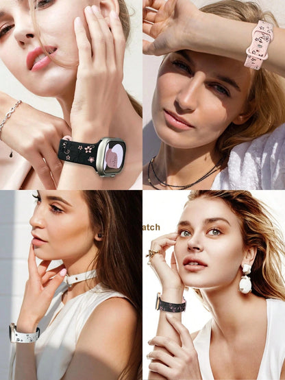 Two-Tone Floral Engraved Watch Band Compatible With Apple Watch Band 41mm 40mm 44mm 45mm 42mm 38mm 46mm 49mm, Boho Cute Purple Flower Silicone Strap Suitable For Apple Watch Series Ultra 11 10 9 8 7 6