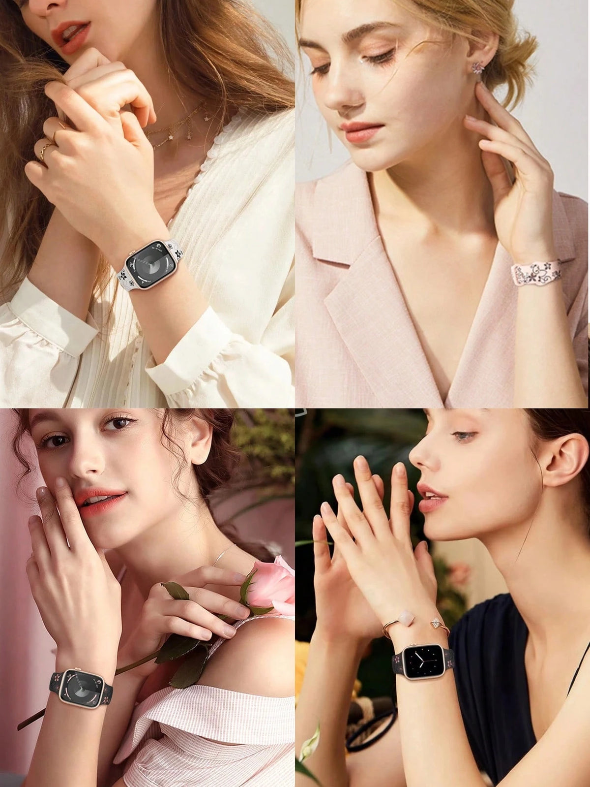 Two-Tone Floral Engraved Watch Band Compatible With Apple Watch Band 41mm 40mm 44mm 45mm 42mm 38mm 46mm 49mm, Boho Cute Purple Flower Silicone Strap Suitable For Apple Watch Series Ultra 11 10 9 8 7 6