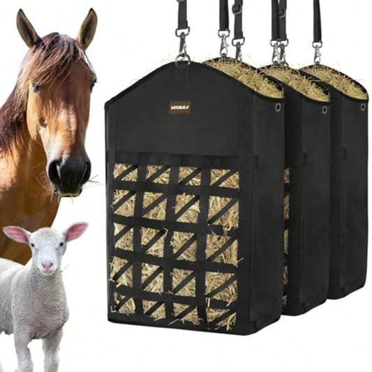 Ultra-Slow Feed Hay Bag For Horses, 3 Packs Hay Bags With Net Front Design,Wide Opening For Easy Filling,Two Types Of Hanging For Feeding Goats, Sheep And Donkeys (1 Black+2 Purple)
