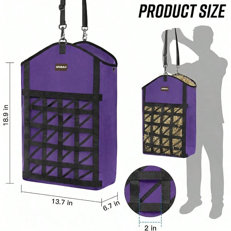 Ultra-Slow Feed Hay Bag For Horses, 3 Packs Hay Bags With Net Front Design,Wide Opening For Easy Filling,Two Types Of Hanging For Feeding Goats, Sheep And Donkeys (1 Black+2 Purple)