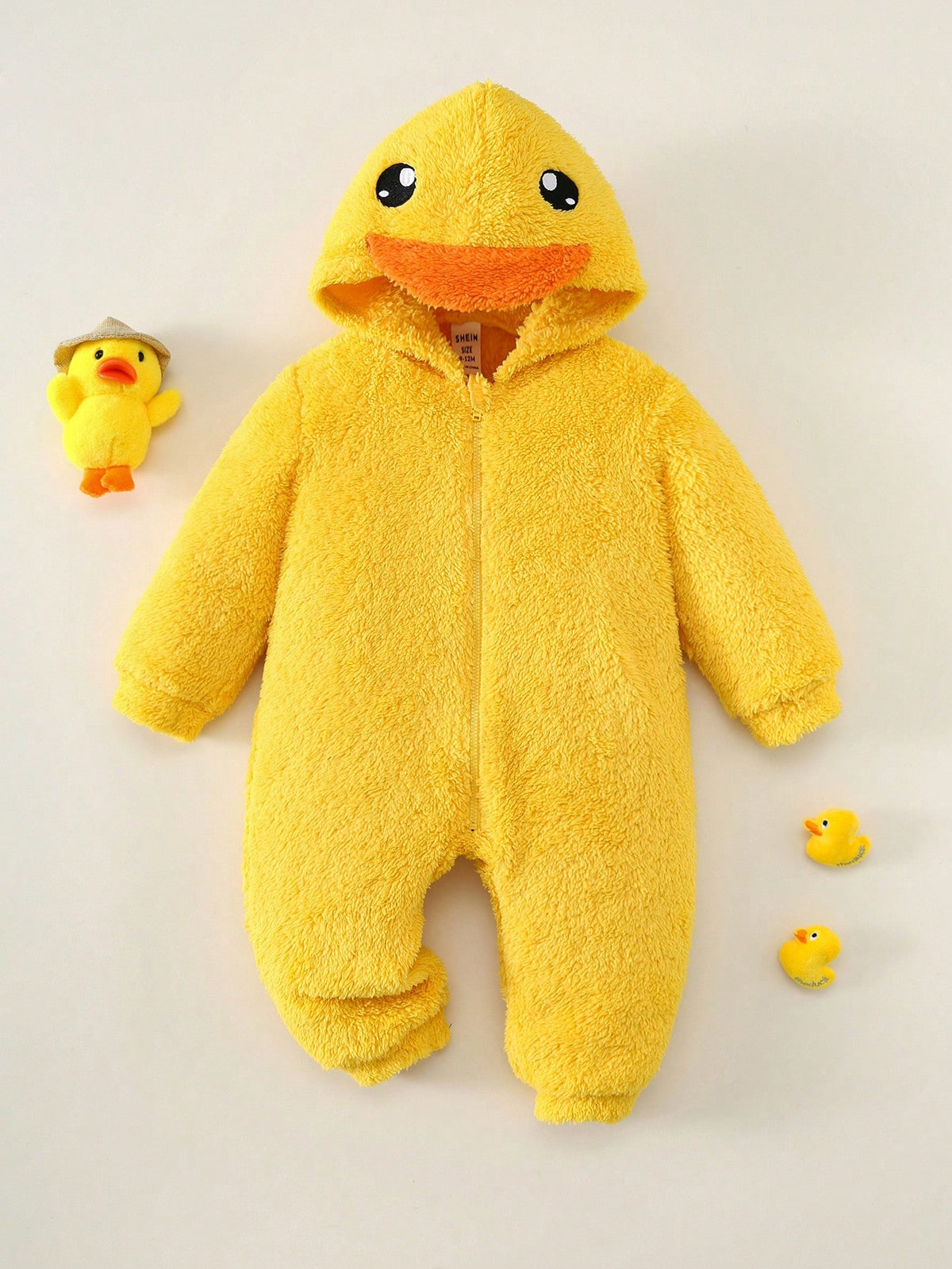 Unisex Newborn Baby Boy/Girl Toddler Autumn/Winter Cute Little Yellow Duck Shaped Plush Hooded Long Sleeve Jumpsuit, Soft Skin-Friendly Easy To Put On And Take Off, Baby Rompers, Baby Clothes, O