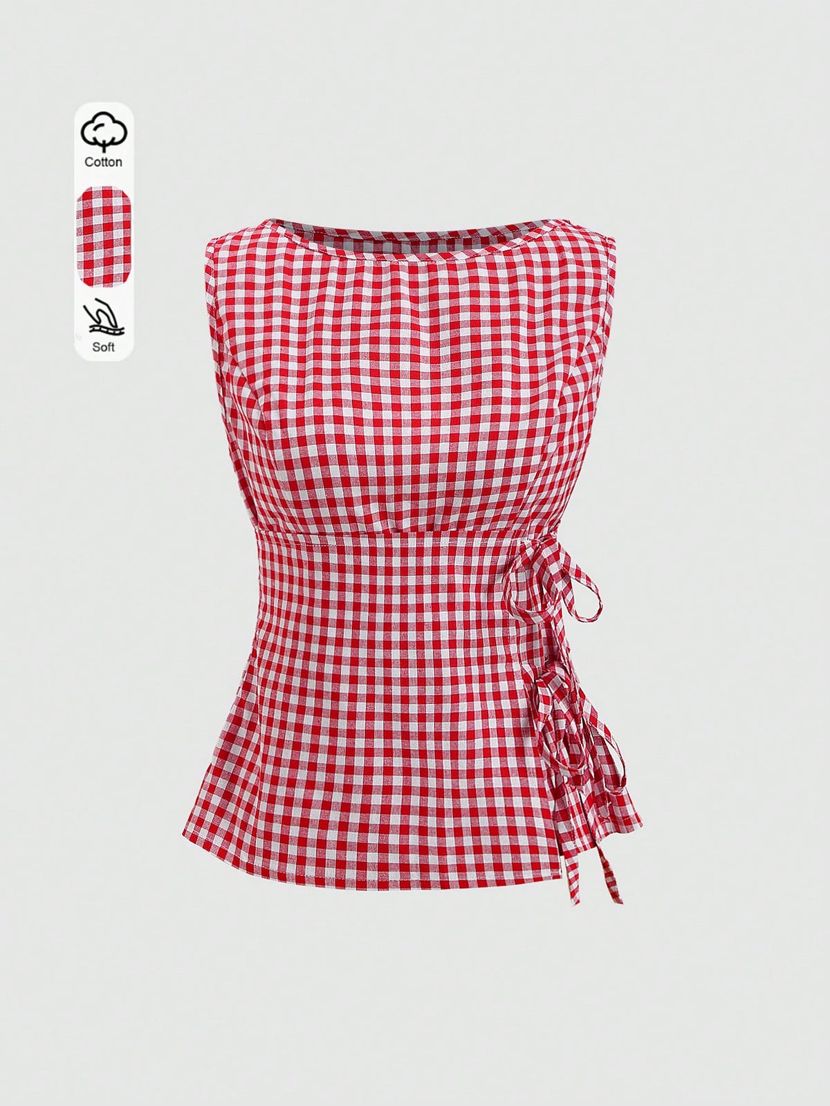 Unity Retro Plaid Round Neck Design Sense College Style Sexy Girl Sleeveless Shirt, Summer New Tie-Up Slim Fit Delicate Girly Sweet Blouse For Women