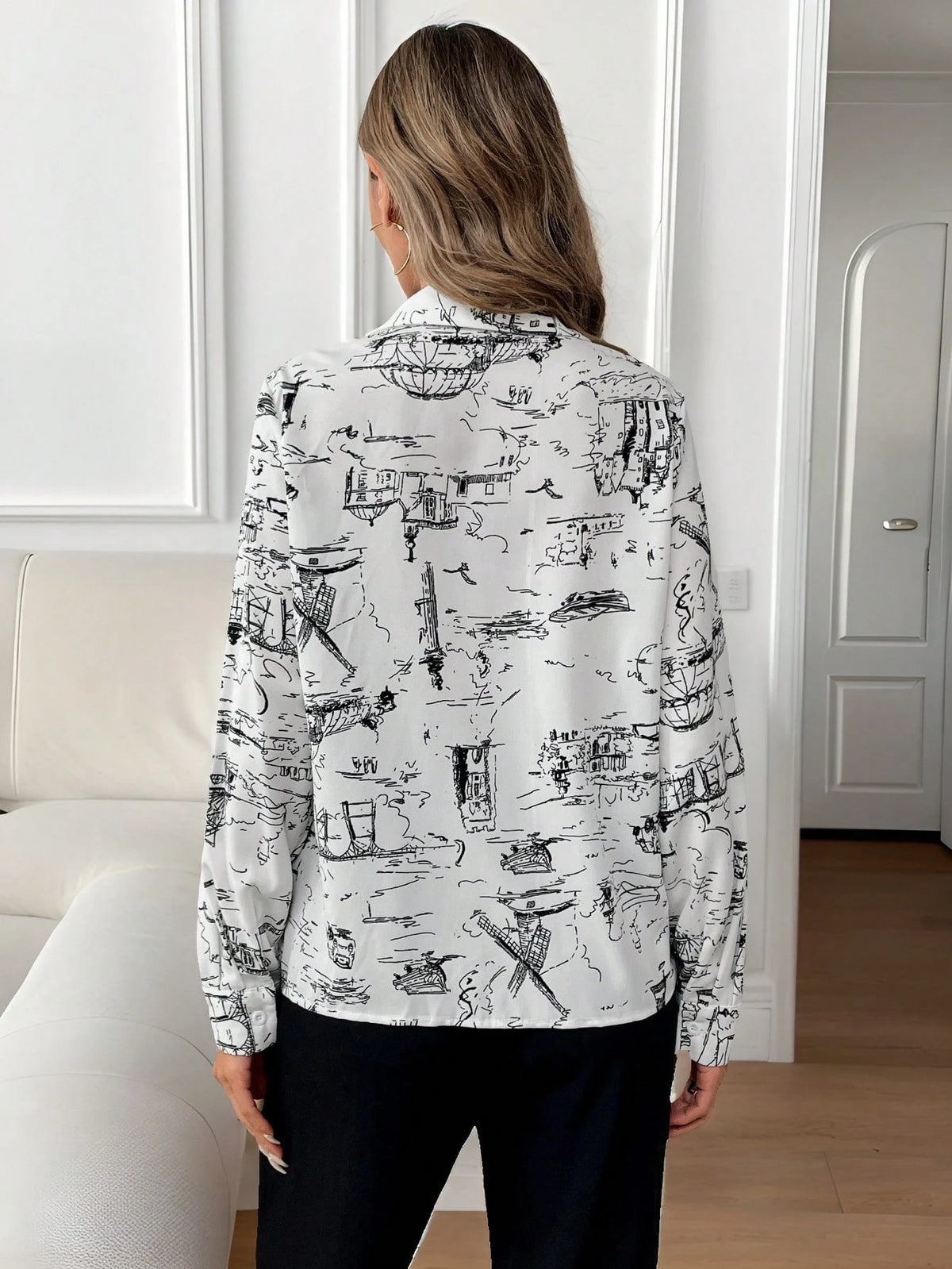 Unity Women Printed Shirt With Full Button Front, Collar And Flip Cuffs,Long Sleeve Tops Fall Cloth For Women