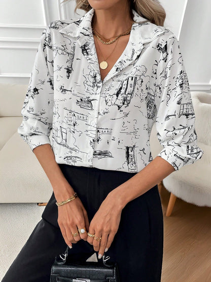 Unity Women Printed Shirt With Full Button Front, Collar And Flip Cuffs,Long Sleeve Tops Fall Cloth For Women