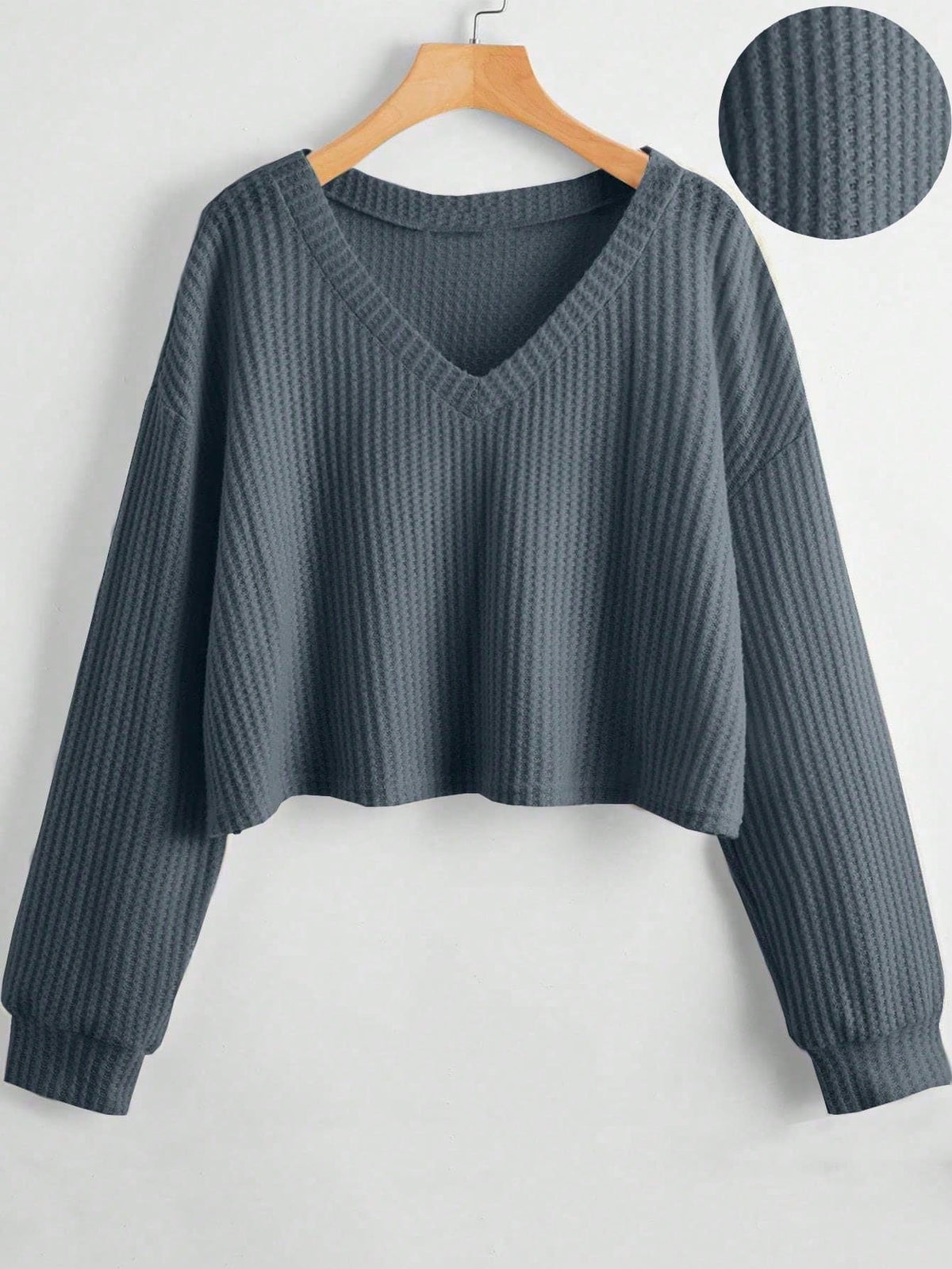 Unity Women's Solid V-Neck Dropped Shoulder Long Sleeve Casual Loose T-Shirt, Autumn & Winter Fall Cloth For Women