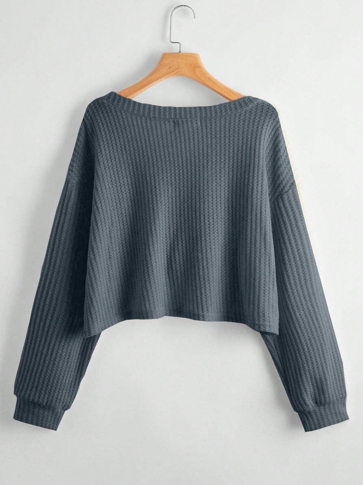 Unity Women's Solid V-Neck Dropped Shoulder Long Sleeve Casual Loose T-Shirt, Autumn & Winter Fall Cloth For Women