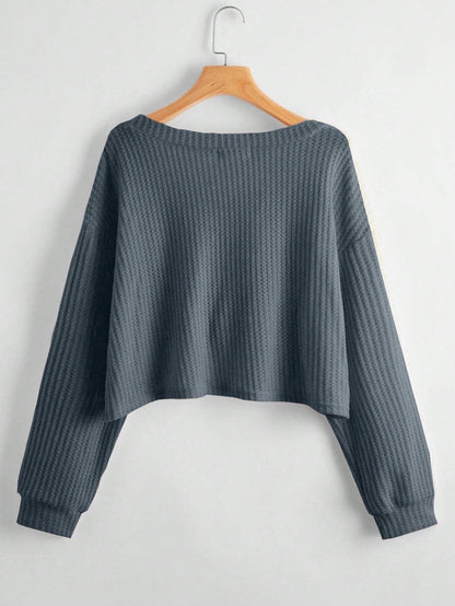 Unity Women's Solid V-Neck Dropped Shoulder Long Sleeve Casual Loose T-Shirt, Autumn & Winter Fall Cloth For Women