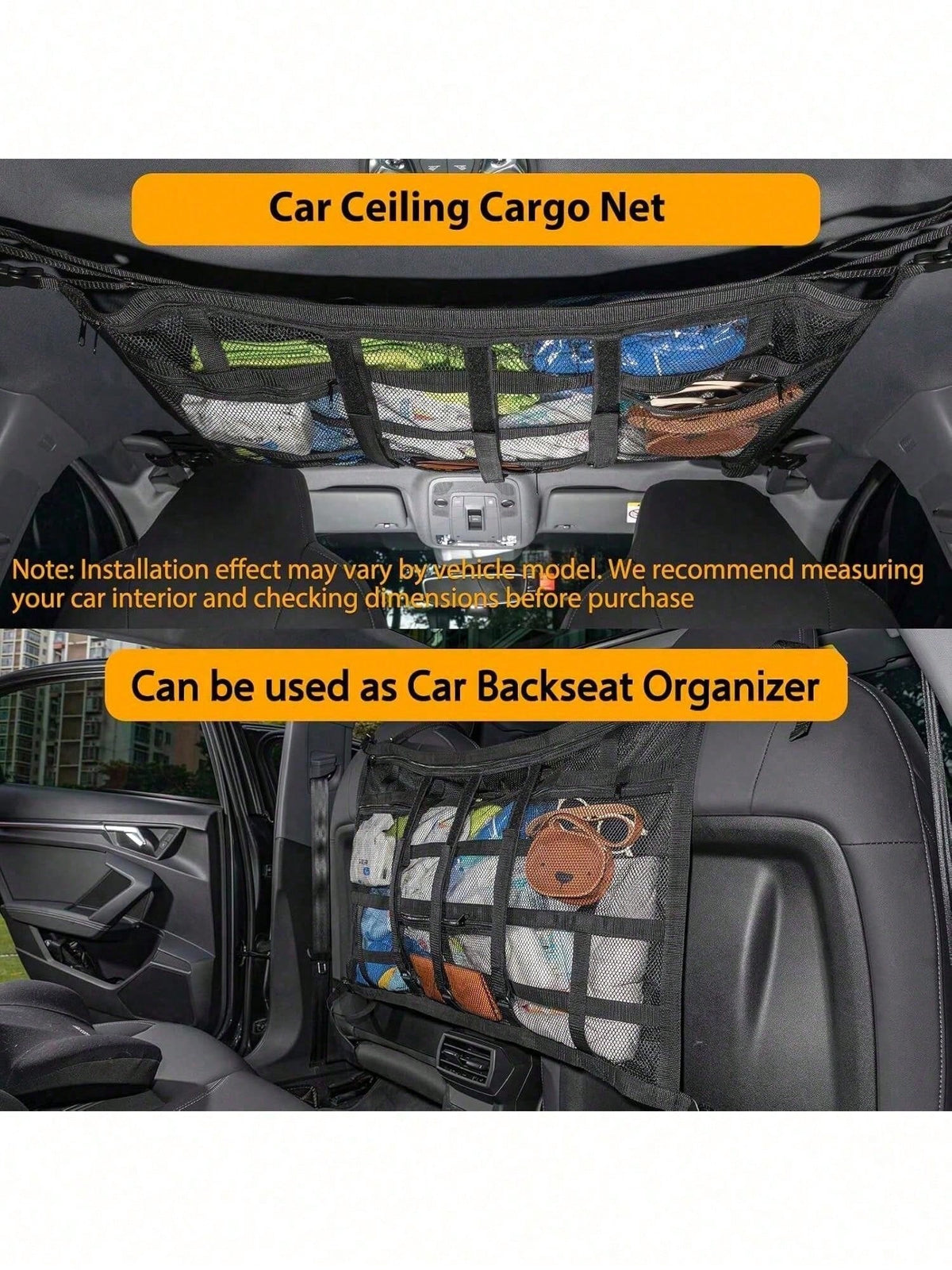 Upgrade Car Ceiling Cargo Net Pocket, Double Layers Mesh Car Roof Storage Organizer With Zip Universal Auto Accessories Organizers And Storage Pocket Net