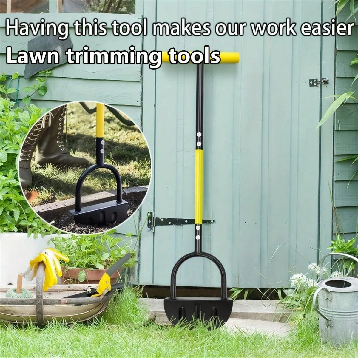 UPPVU 1J Piece Manual Edge Cutting Shovel With Handle Half-Moon Lawn Edge Cutting Machine Serrated Hand Lawn Edge Cutting Tool Step Edge Cutting Shovel