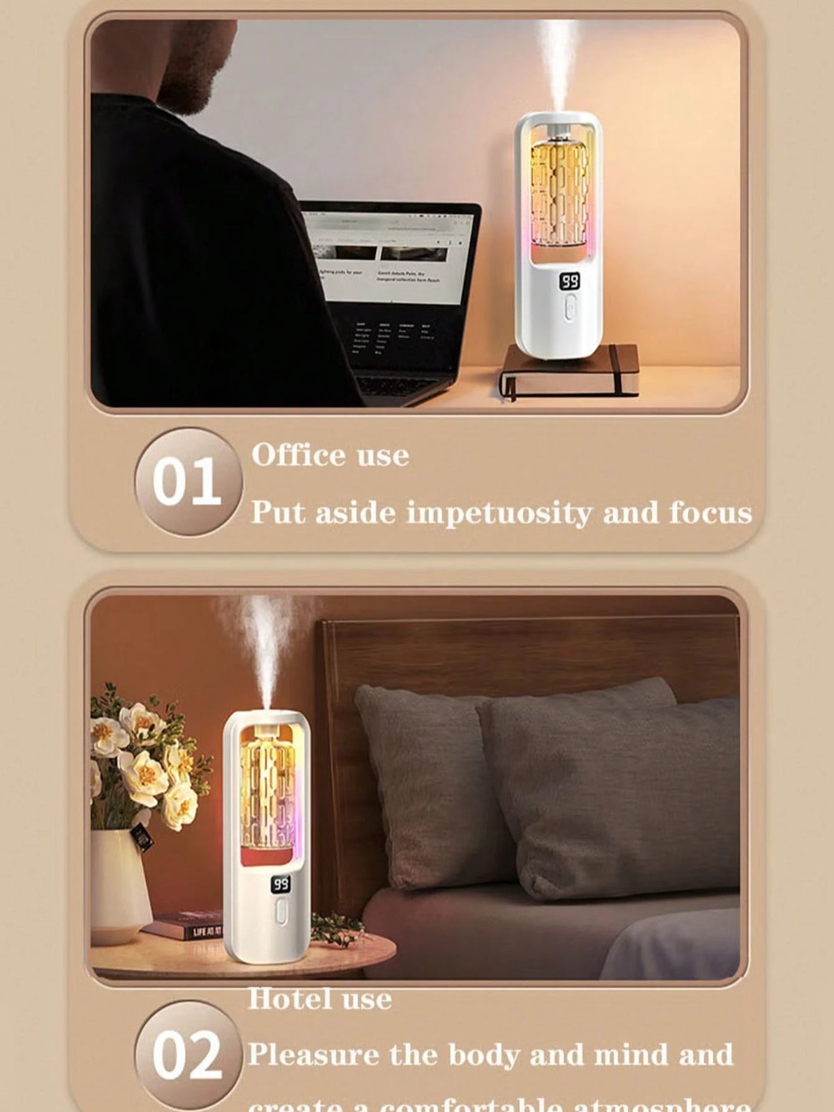USB Rechargeable Essential Oil Diffuser, 5 Mist Modes Adjustable, LED Color Changing Mood Light, Wall Mounted Or Desktop, Digital Display, Continuous & Intermittent Mist Modes, Home, Bedroom, Office