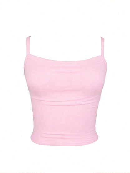 Vaclyn Women's Fashionable Versatile Solid Color Cropped Casual Tank Top