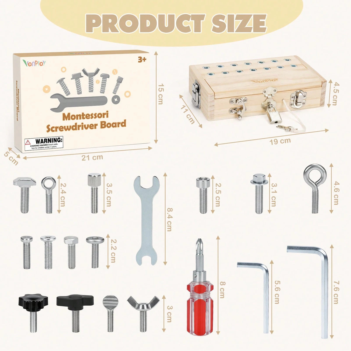 Vanplay Montessori Busy Board For 3-5 Year Olds – Wooden Screwdriver Board Set With Lock And Key, Kid Tool Set, Birthday Gift For 3 Year Old Boy