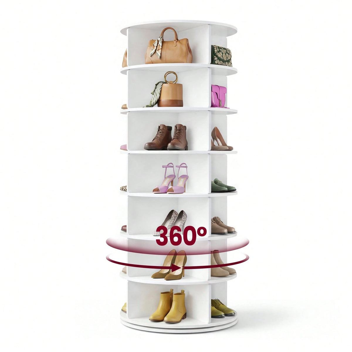 VASAGLE 7-Tier Rotating Shoe Rack Tower, Free Standing 360 Degree Spinning Shoe Organizer, Lazy Susan Bag Display Storage Rack, For Corners, Closets, Small Spaces