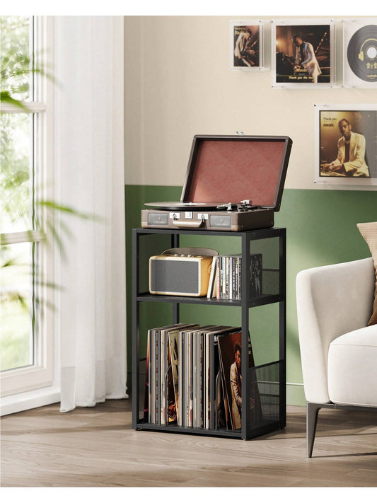 VASAGLE Record Player Stand, 3-Tier Side Table, Vinyl Record Storage Up To 100 Albums, End Table For Living Room, Bedroom