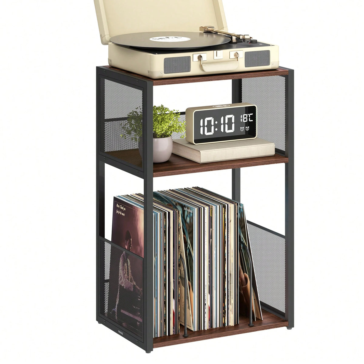 VASAGLE Record Player Stand, 3-Tier Side Table, Vinyl Record Storage Up To 100 Albums, End Table For Living Room, Bedroom