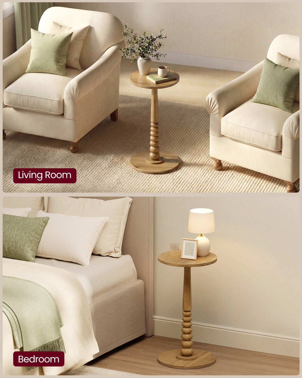 VASAGLE Round Side Table, Small Drink End Table For Small Spaces, Accent Nightstand, Solid Wood Leg, Mid-Century Modern, For Living Room Bedroom
