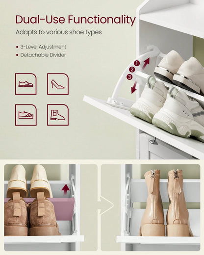 VASAGLE Shoe Cabinet With 3 Flip Drawers, Shoe Storage Cabinet, Adjustable And Removable Dividers, Holds Up To 18 Pairs Of Shoes, Entryway, 9.4 X 23.6 X 42.5 Inches