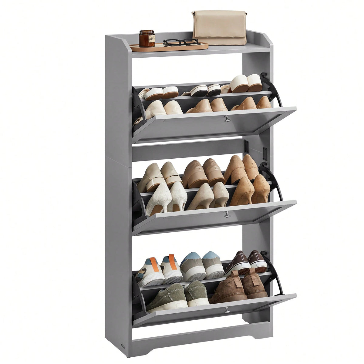 VASAGLE Shoe Cabinet With 3 Flip Drawers, Shoe Storage Cabinet, Adjustable And Removable Dividers, Holds Up To 18 Pairs Of Shoes, Entryway, 9.4 X 23.6 X 42.5 Inches