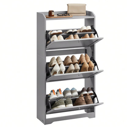 VASAGLE Shoe Cabinet With 3 Flip Drawers, Shoe Storage Cabinet, Adjustable And Removable Dividers, Holds Up To 18 Pairs Of Shoes, Entryway, 9.4 X 23.6 X 42.5 Inches