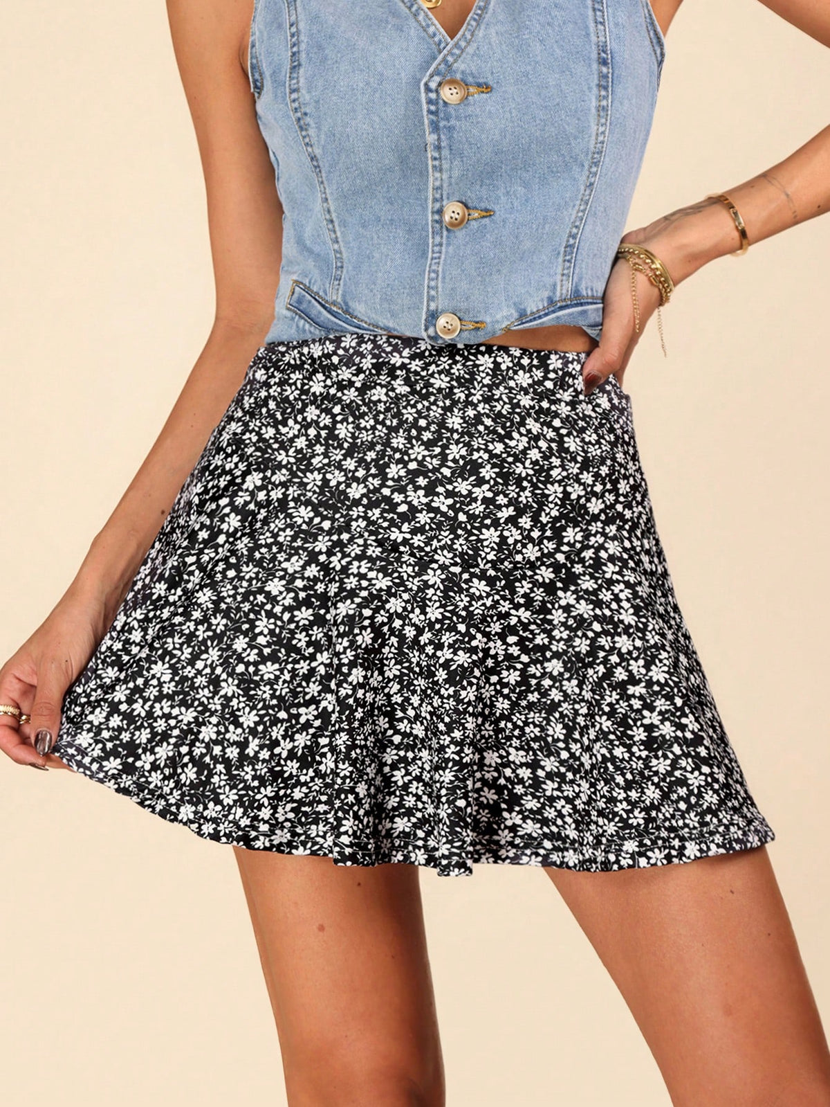 VCAY Women's Vacation Leisure Ditsy Floral Skirt
