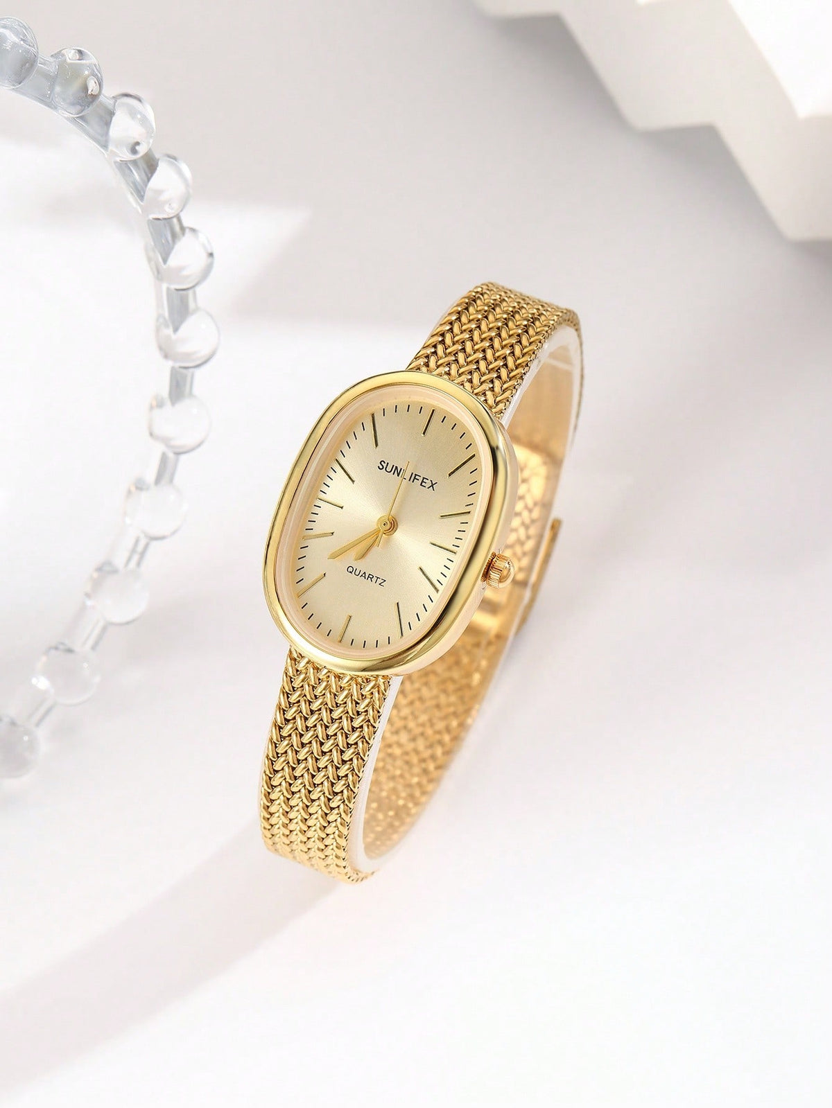 Vintage Oval Watch With Exquisite Small Dial, Fashionable Design For Women, Wheat-Stem Strap