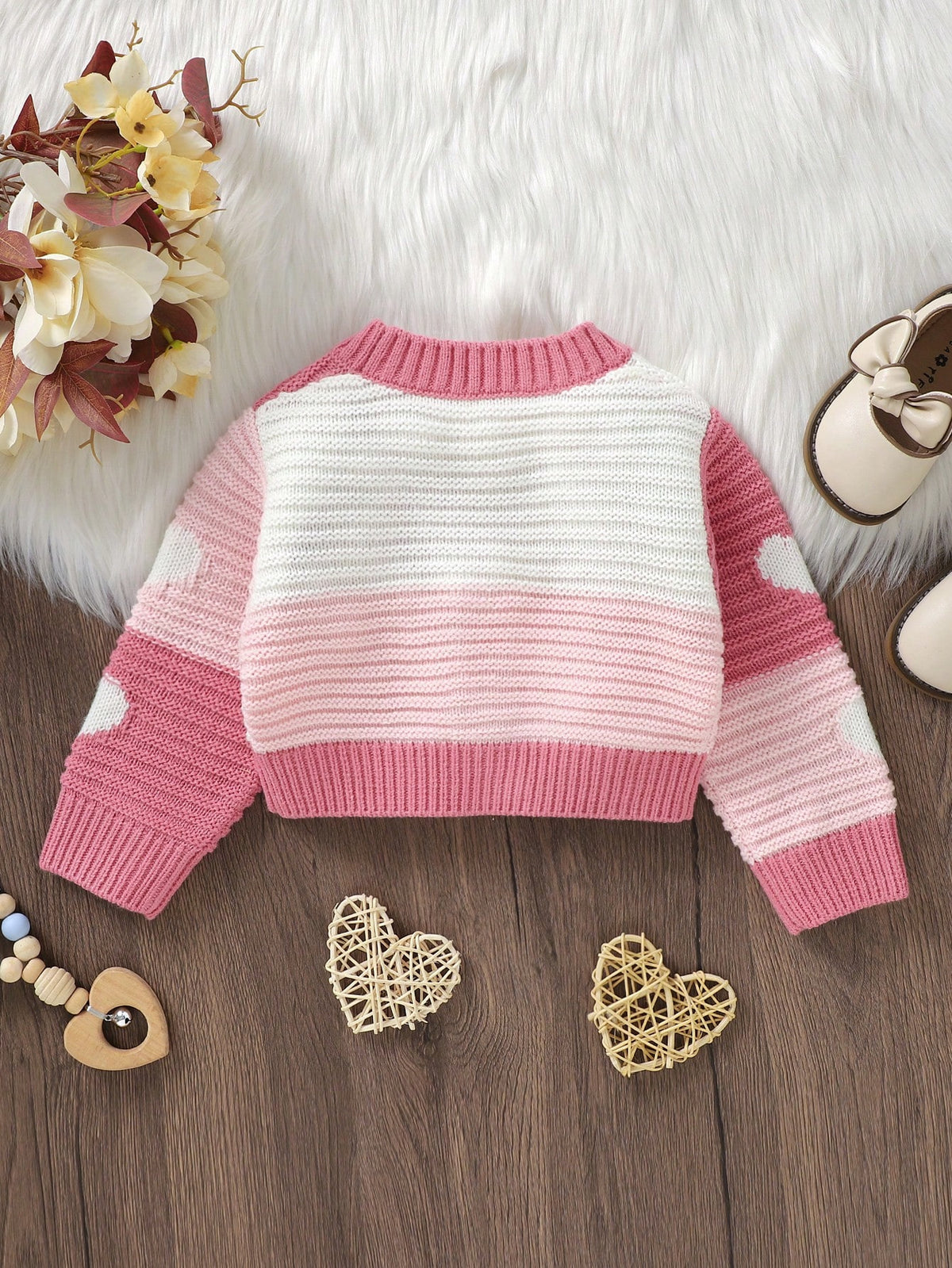 Vintaside Kids Baby Girl Heart Pattern Two Tone Button Front Cardigan