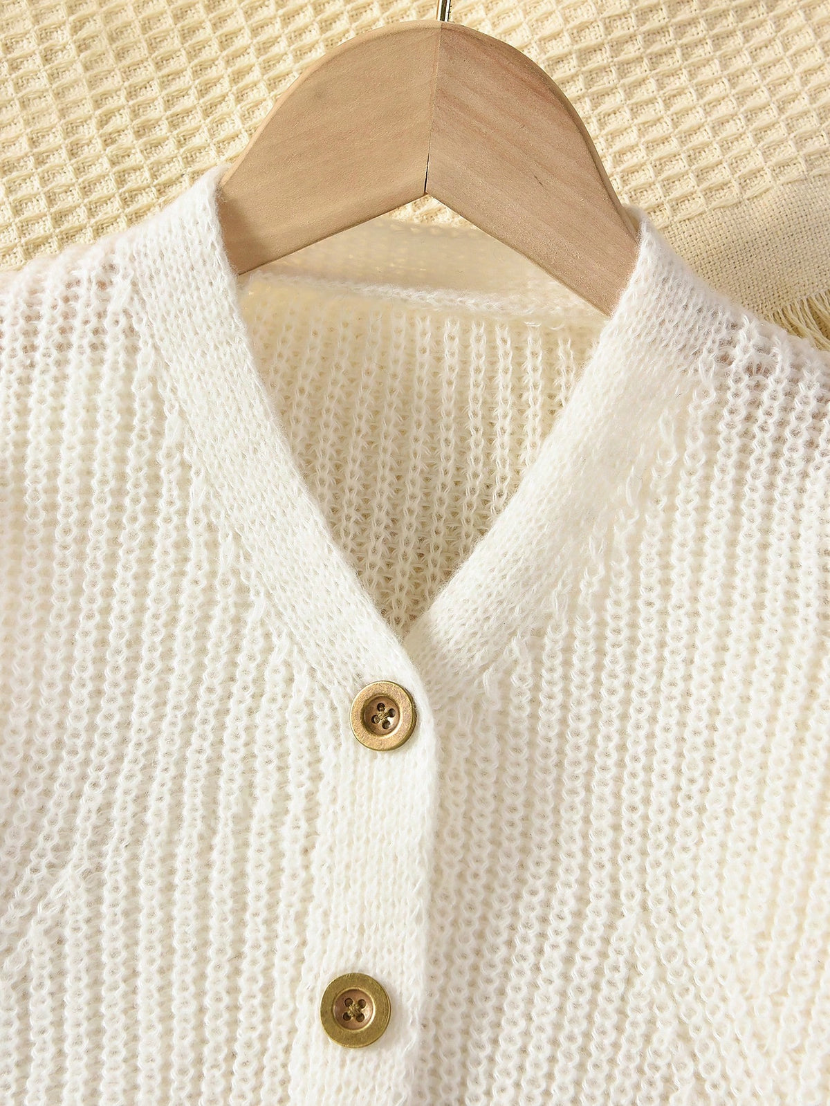 Vintaside Kids Toddler Girls Cardigans,V-Neck Lantern Sleeve Knit Sweater Jacket,Back-To-School 80s Style,White,Winter,School,Textured Comfortable Cute Lightweight