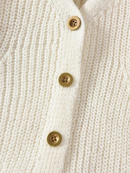 Vintaside Kids Toddler Girls Cardigans,V-Neck Lantern Sleeve Knit Sweater Jacket,Back-To-School 80s Style,White,Winter,School,Textured Comfortable Cute Lightweight