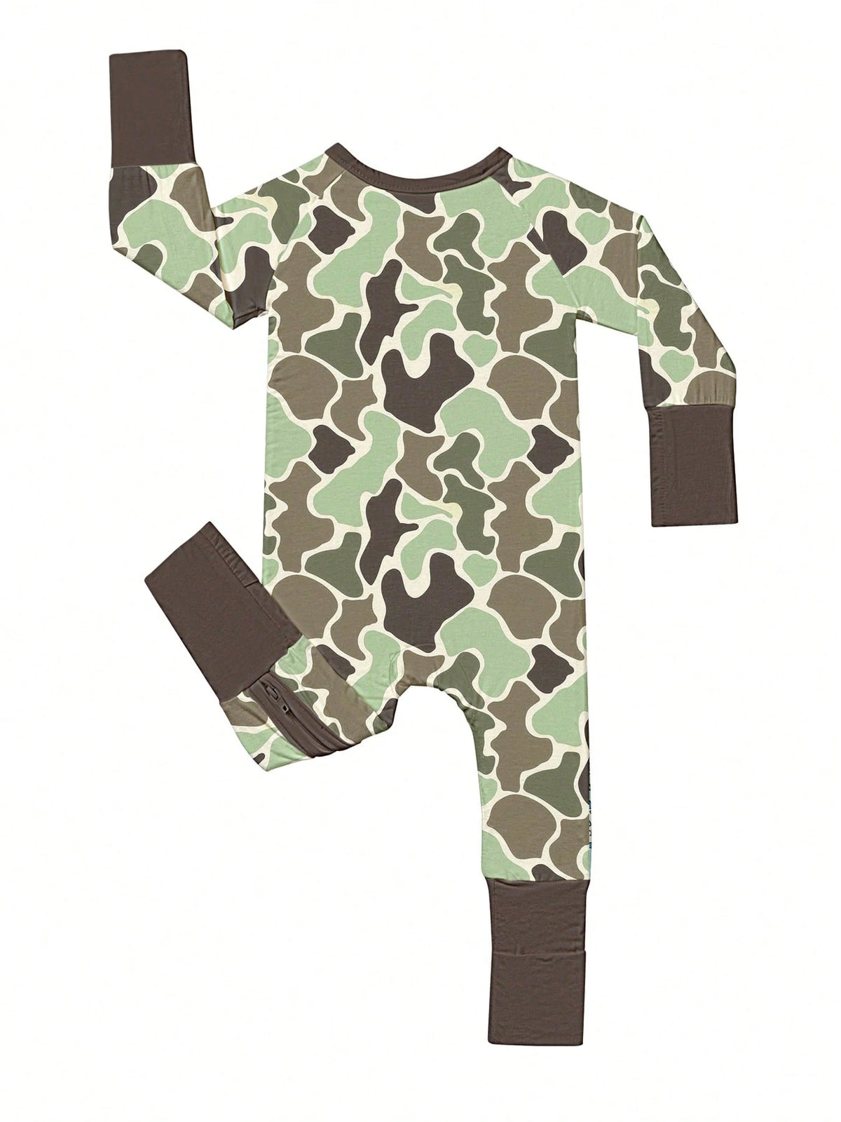 VISIKIDS Baby Bamboo Viscose Vintage Camo Long Sleeve 2-Way Zip Up Romper, One Piece Daily Casual Outfit For Newborn Infants 0-24M, Green Camouflage