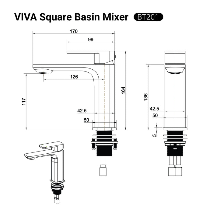 VIVA Square Basin Mixer Brushed Nickel - BT201BN Tapware Arova