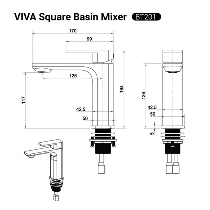 VIVA Square Basin Mixer Brushed Nickel - BT201BN Tapware Arova