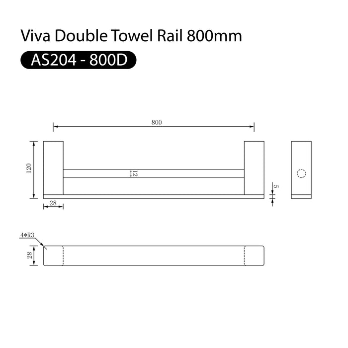 Viva Double Towel Rail 800mm Chrome Accessories Arova