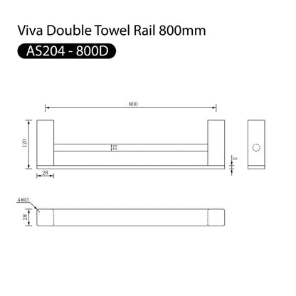 Viva Double Towel Rail 800mm Chrome Accessories Arova