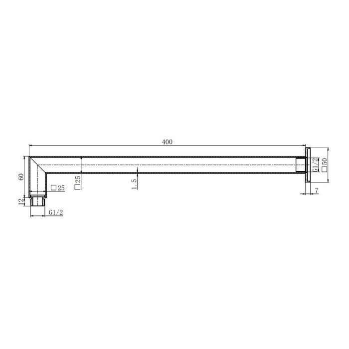Viva Shower Arm 400mm Square Chrome Showers arova