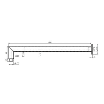 Viva Shower Arm 400mm Square Chrome Showers arova