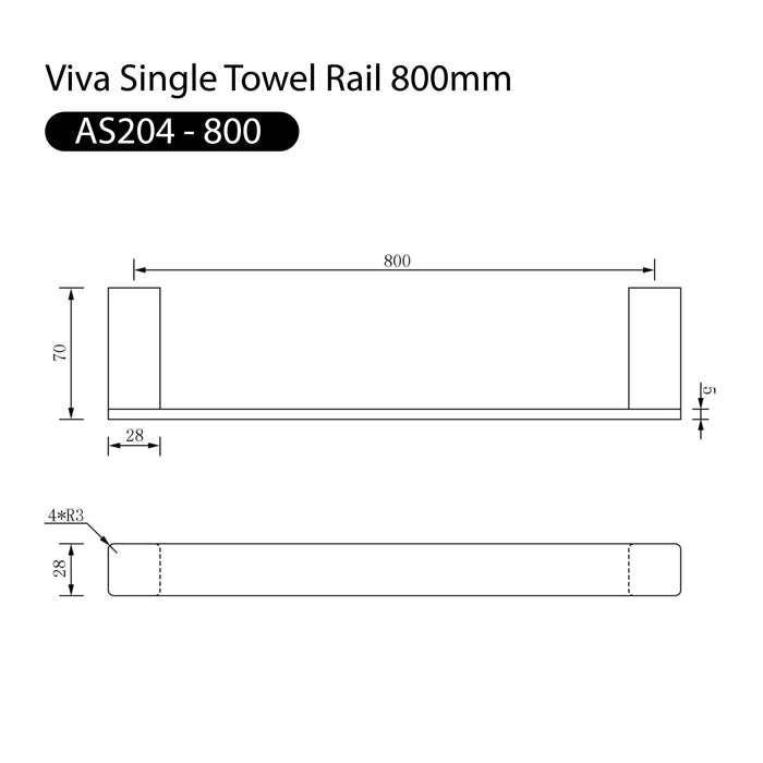 Viva Single Towel Rail 800mm Matte Black Accessories Arova