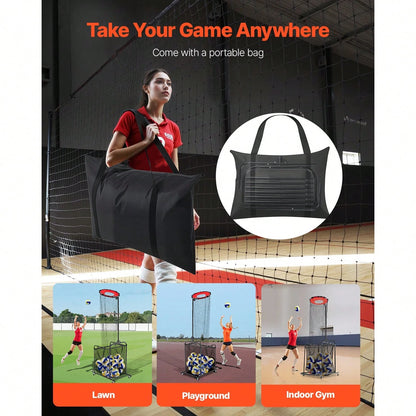 Volleyball Setter Training Equipment, Angle And Height Adjustable Volleyball Trainer, Portable Practice Net With Cart, Wheels, Carrying Bag, Indoor Outdoor Target Net For Serving Spiking Setting