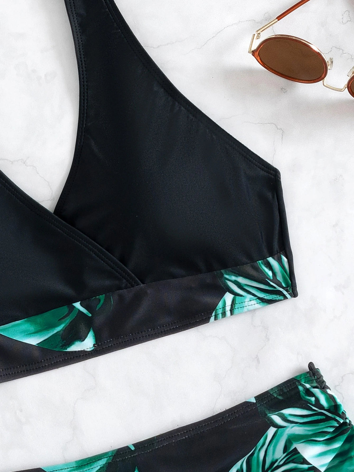 Voyashape Summer Beach Tropical Print Drawstring Side High Waisted Bikini