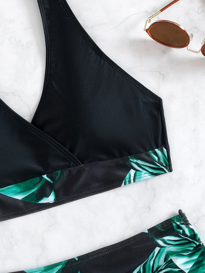Voyashape Summer Beach Tropical Print Drawstring Side High Waisted Bikini