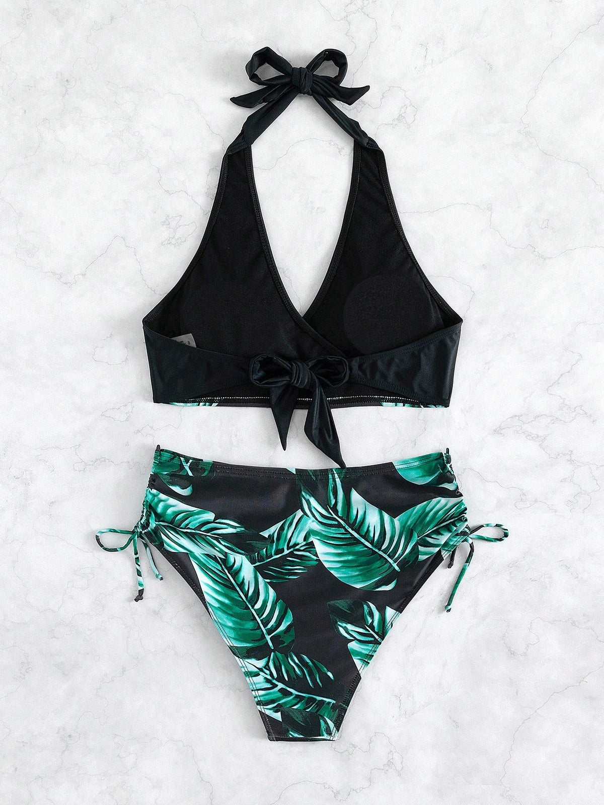 Voyashape Summer Beach Tropical Print Drawstring Side High Waisted Bikini