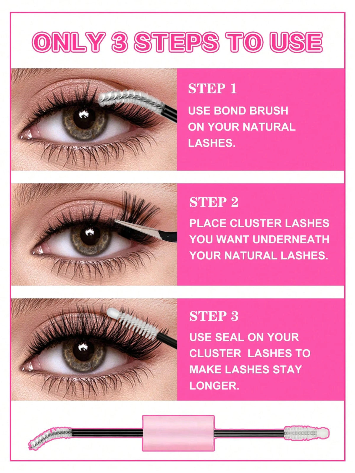 Waloshow Bond And Seal, Remover, 10ml Individual Lashes Glue And Seal, Eyelashes Applicator, 2 In1 Cluster Bond And Seal,Eyelashes Brush, Glue For Cluster Lashes, Tweezers, Bond For Clusters, Lashes B