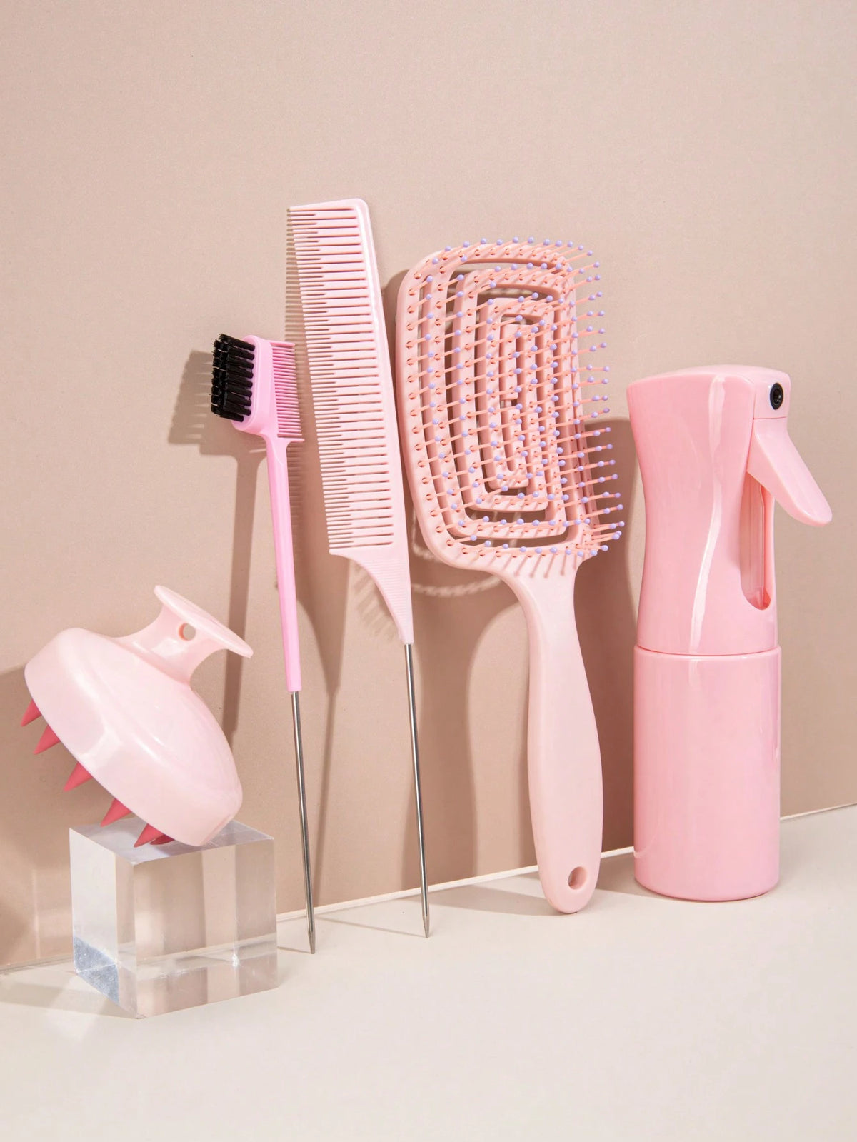 WANMEI 5pcs Hair Styling Brush Set, Including Edge Control Brush, Teasing Brush, Styling Tail Comb, Volumizing Ponytail Brush, Dual-Sided Eyebrow Brush, Makeup Brush, Eyelash Comb, Eyelash Separator