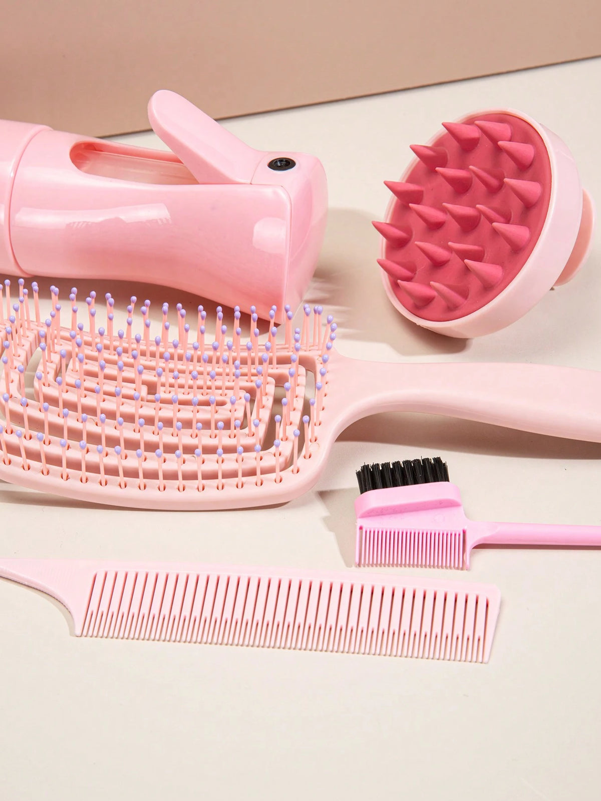 WANMEI 5pcs Hair Styling Brush Set, Including Edge Control Brush, Teasing Brush, Styling Tail Comb, Volumizing Ponytail Brush, Dual-Sided Eyebrow Brush, Makeup Brush, Eyelash Comb, Eyelash Separator