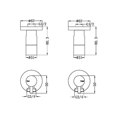 Washing Machine Stops Brushed Nickel YSW2621-09D-BN Tapware Nero