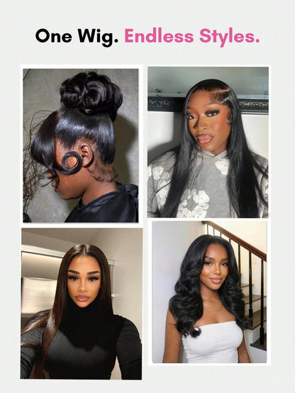 Wear&Go 5X5 Straight Human Hair Glueless Wig Transparent Lace Pre Cut Pre Plucked Natural Hairline Ready To Wear Lace Closure Human Hair Wig Natural Black Color Human Hair Wig For Women Beginner Frien