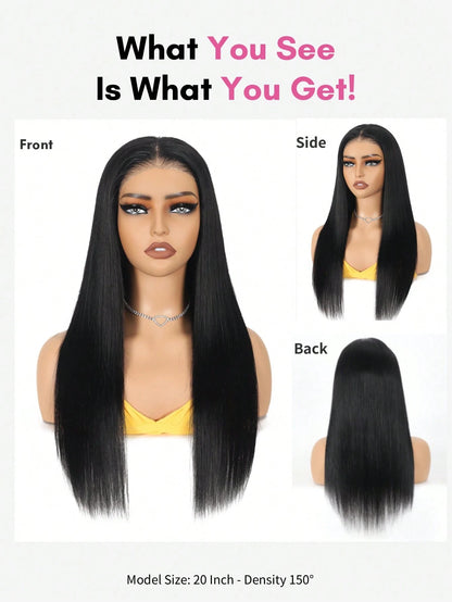 Wear&Go 5X5 Straight Human Hair Glueless Wig Transparent Lace Pre Cut Pre Plucked Natural Hairline Ready To Wear Lace Closure Human Hair Wig Natural Black Color Human Hair Wig For Women Beginner Frien