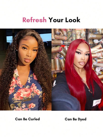 Wear&Go 5X5 Straight Human Hair Glueless Wig Transparent Lace Pre Cut Pre Plucked Natural Hairline Ready To Wear Lace Closure Human Hair Wig Natural Black Color Human Hair Wig For Women Beginner Frien