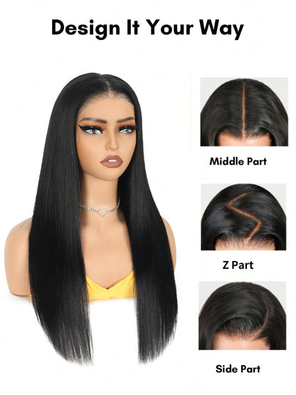 Wear&Go 5X5 Straight Human Hair Glueless Wig Transparent Lace Pre Cut Pre Plucked Natural Hairline Ready To Wear Lace Closure Human Hair Wig Natural Black Color Human Hair Wig For Women Beginner Frien